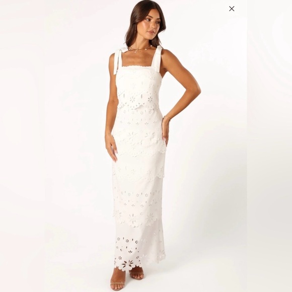 Petal & Pup Dresses & Skirts - Petal and Pup Off White Eyelet Tie-Shoulder Maxi Dress Size XS